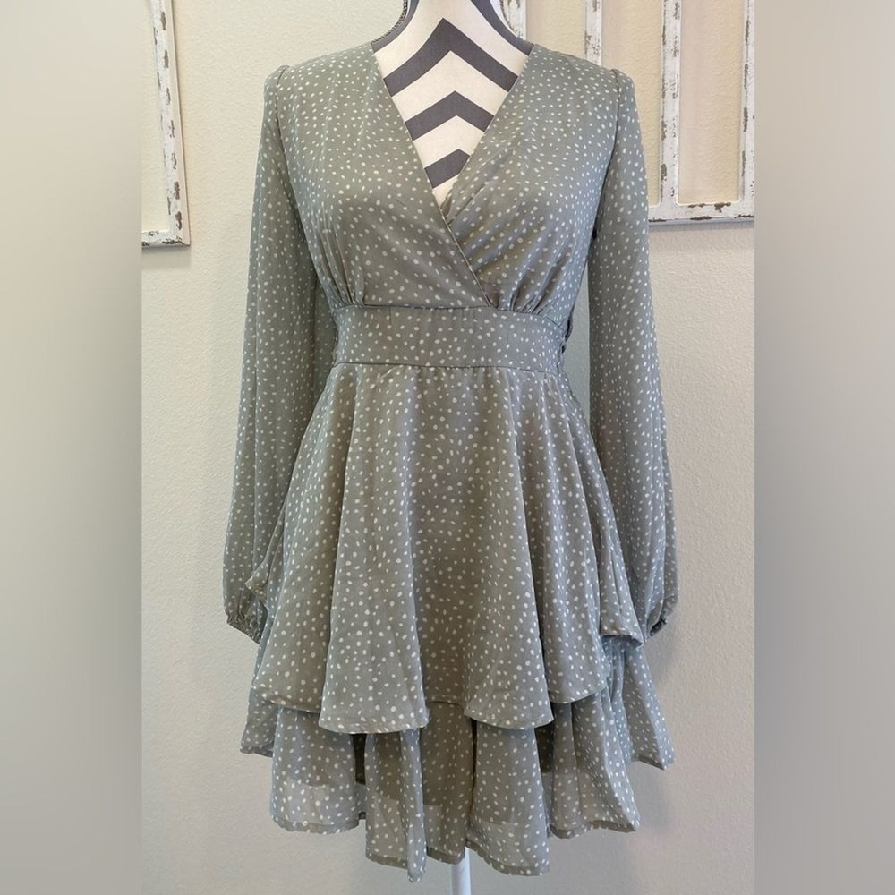 Japna Mint Green Polka Dot Ruffle Mini Dress Sheer A Line Cottagecore Boho Small